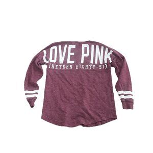 Victoria's Secret Pink S Burgundy White Campus Spirit Jersey Shirt Oversize